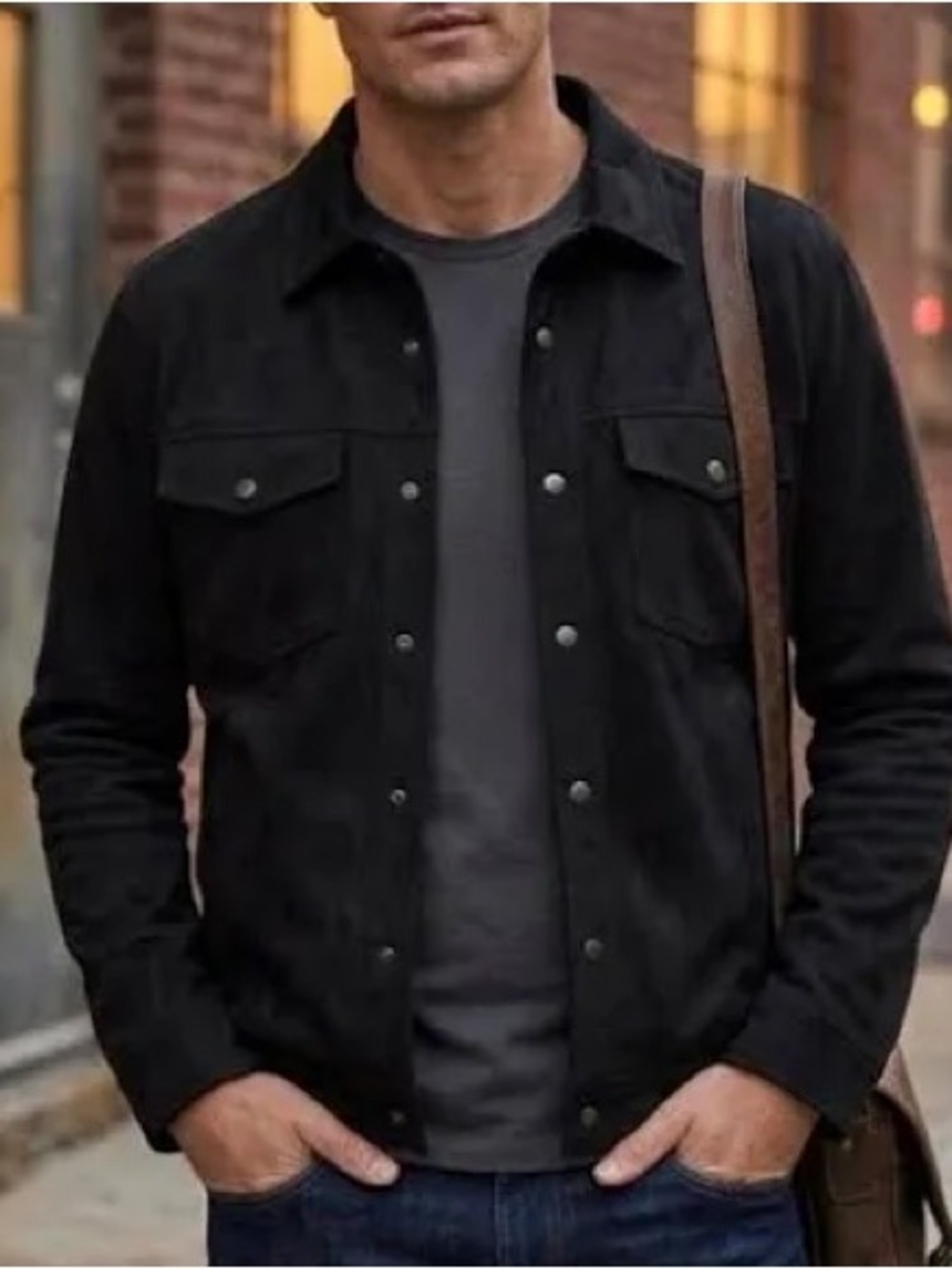 Black Frye Men's Faux Suede Shirt Jacket - Medium